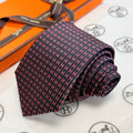 Hermes Style Men's Micro H Jacquard Silk Tie